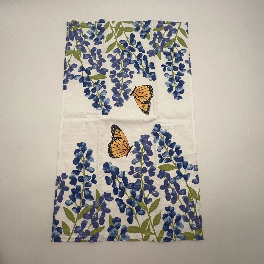 Blue Floral Butterfly Kitchen Tea Towel‎ Cotton Spring Summer Home Decor Gift